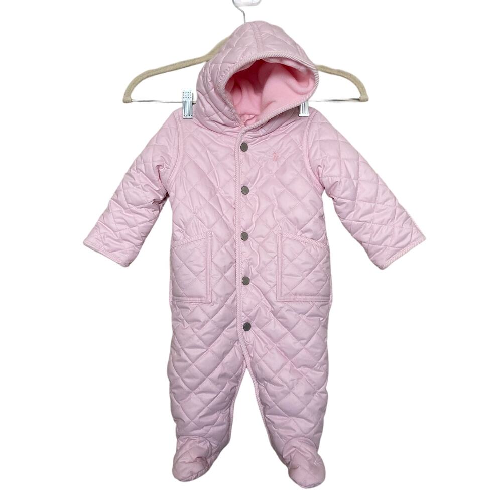 Polo Ralph Lauren Pink Baby Girl Snowsuit Size 6M Hooded Barn Bunting NWT Fleece